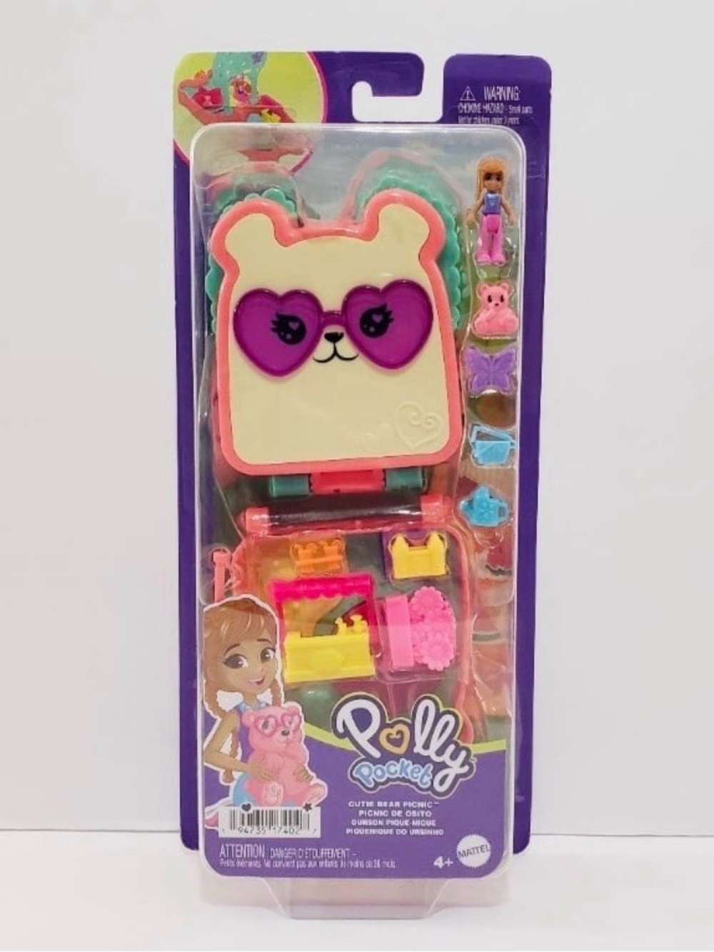 🆕 Polly Pocket Cutie Bear Picnic Mini Playset with 1 Micro Doll & 8 Accessories - Picture 4 of 10